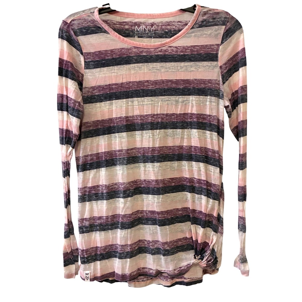 Marc New York Performance Purple Long Sleeve Striped T-Shirt Top Women Size Sm